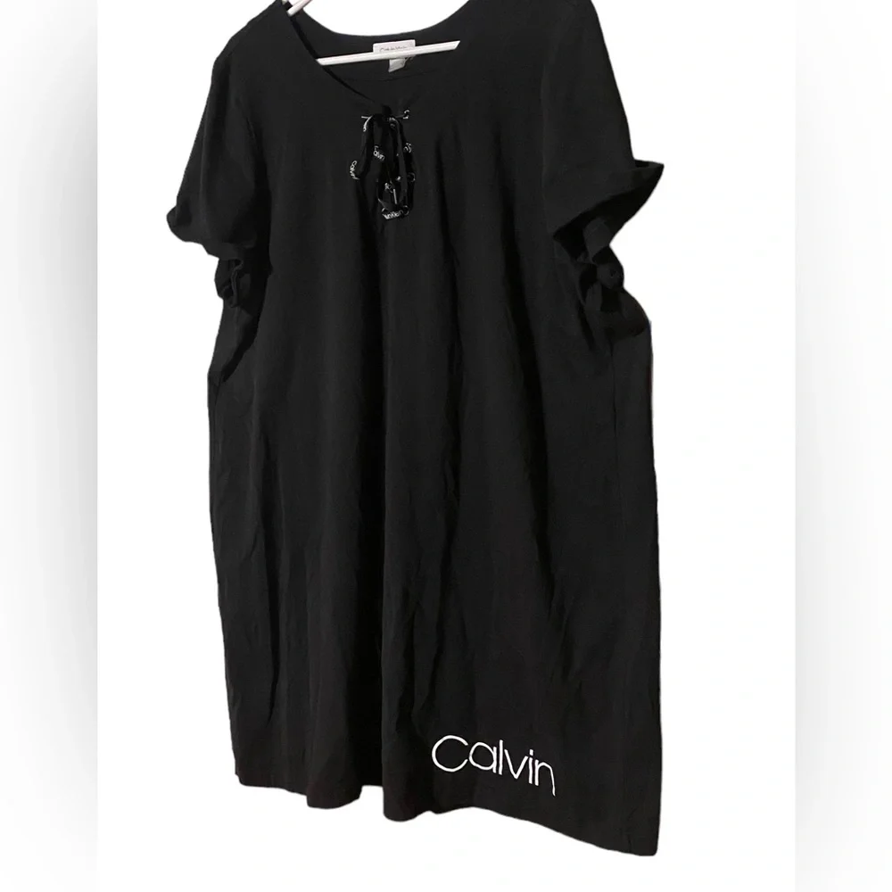 Calvin Klein T-Shirt Dress Women 1X Knee Length Short Sleeve Stretch Logo Comfy